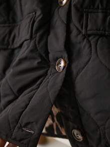 CosyJoli Plus Size Casual Leopard Print Contrast Color Woven Lightweight Jacket Winter Fall Autumn - Black - View 6