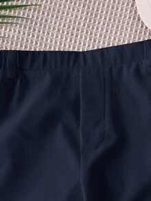 SHEIN Quần dài lưng thun co giãn màu trơn, thích hợp cho mùa xuân/hè, dành cho cả bé trai và bé gái - Màu xanh hải quân - Xem 5