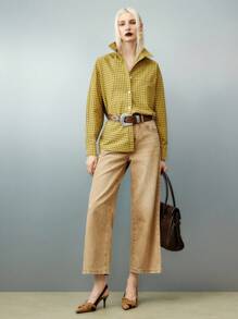 Airlisse Women's Plaid Button-Up Long Sleeve Shirt With Collar - Yellow - View 5