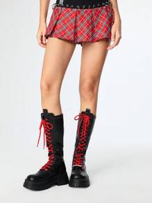 ROMWE Goth 女士及膝靴 时尚系带厚底粗跟女靴