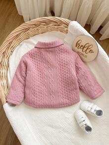 SHEIN 女婴可爱百搭粉色保暖长袖风衣，秋冬季