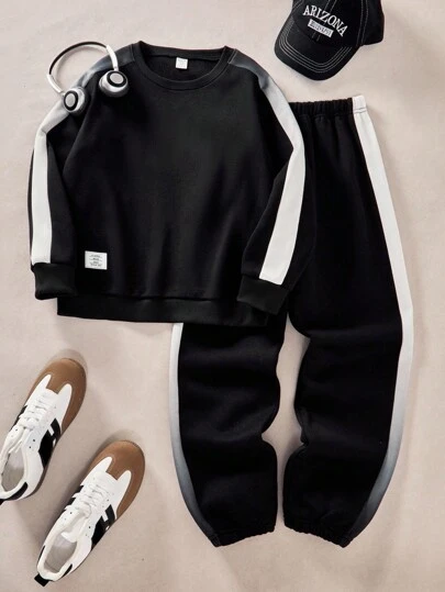 2件套男童休闲渐变印花宽松卫衣和运动裤套装