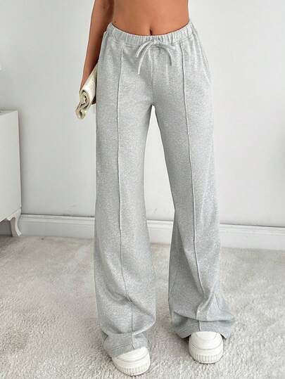 EURMUSE Women Solid Color Mid Waist Straight Sweatpants