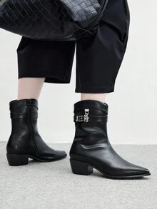 CUCCOO BIZCHIC 女士尖头细高跟时尚性感蛇皮网眼设计及膝靴，适合圣诞节、新年派对、约会之夜、春季休闲装 - 黑色 - 查看 5