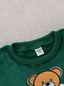 SHEIN 2pcs/Set Baby Boys Cute Bear Print Fleece Crew Neck Sweatshirt And Sweatpants Set, Autumn/Winter Fall - Olive Green - View 5