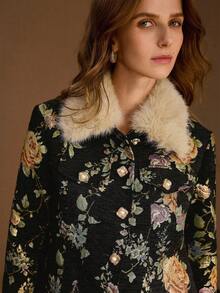 MOTF PREMIUM 提花花卉印花撞色人造毛领夹克 - 彩色 - 查看 5