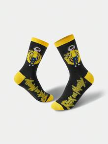 Rick and Morty X SHEIN 1 Pair Women's Colorblock Cartoon Figure Graphic Cute Crew Socks - Black - View 4