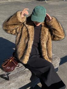 DAZY Women's Warm Faux Fur Collar Jacket For Autumn/Winter Women Coats - Brown - View 3