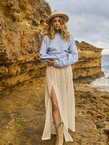 Aralina Fall Winter Stolkhom Style Western Boho Sexy Full Lace Split Front Sheer A Line Maxi Skirt Country Concert And Teacher And Halloween