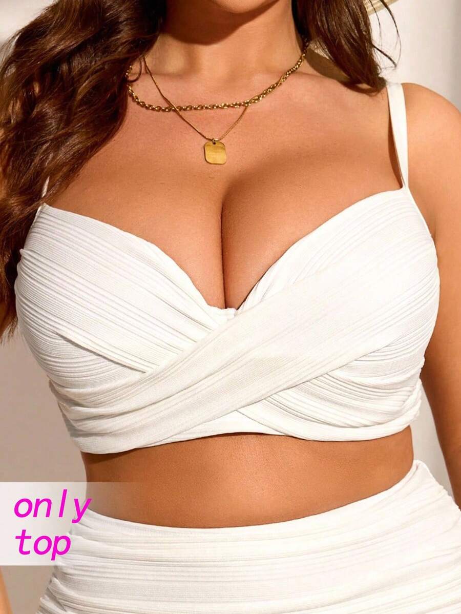 Swim Chiccia Top de bikini cu spatele încrucișat, cu bretele, căptușit, cu bretele, de dimensiuni mari, pentru femei, îmbrăcăminte de zi cu zi și de vacanță