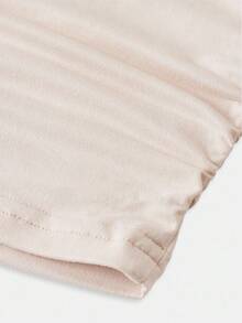 青少年女孩休闲不对称领口褶饰修身短款无袖针织上衣 T 恤 - 杏色 - 查看 3