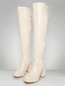 SHUZIA Botas Over-Knee de Plataforma com Bico Quadrado Confortáveis e da Moda para Mulheres - Branco - Visão 2