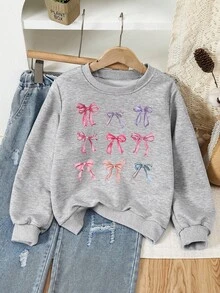 Girls' Casual Round Neck Butterfly Print Long Sleeve Sweatshirt, Autumn/Winter Fall - Grey - View 3