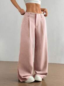 Flirla Women's Stylish Slimming Straight Leg Long Pants, Versatile - Pink - View 6