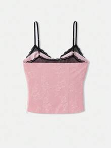 lacRébo Top de tirantes rosa con textura floral y efecto de sujetador interior contrastante, top lindo de otoño para salir, atuendo para una cita nocturna - Rosa - Ver 8