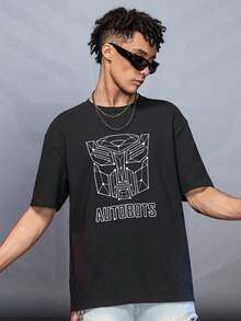 Transformers X SHEIN Herren T-Shirt mit Buchstaben- und Roboter-Grafik, Rundhalsausschnitt, Kurzarm - Schwarz - Übersicht 5