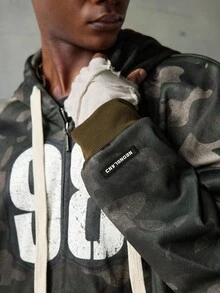 NEON BLANC Men's Autumn Digital Camouflage Print Drop Shoulder Zip Front Casual Hoodie Sweatshirt, For Fall Winter - Army Green - View 5