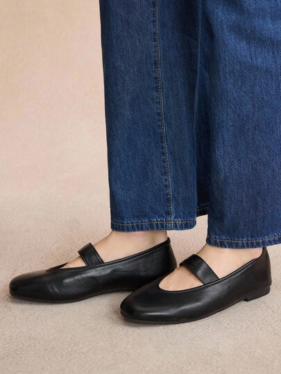 Rosivie Brown Mary Jane Flat Shoes With Ankle Strap, Round Toe