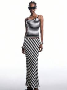 LYSMO 2025 New Arrive Minimalism Fall  Women's Casual 2 Pieces Set: Striped Knit Camisole Top & Knitted Blend Mini Skirt
