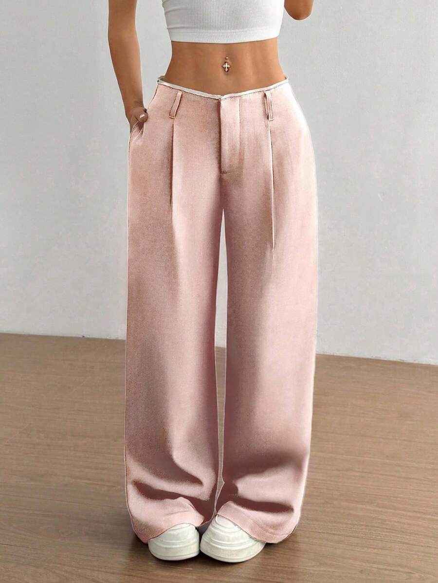 Flirla Women's Stylish Slimming Straight Leg Long Pants, Versatile - Pink - View 1