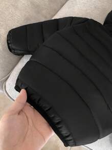 SHEIN Baby Boys Black Winter Thermal Lined Hooded Zip-Up Padded Coat, Casual All-Match Versatile Soft Comfortable Outerwear Suitable For Playing In Snow Fall - Black - View 7