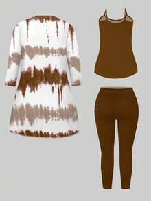 SHEIN Plus Size Fashionable Graffiti Tie-Dye Print 3 PiecesCasual Set Fall Cloth For Women - Multicolor - View 2