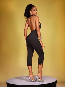 Zyxie 女士性感纯色露背吊带连体裤，夏季