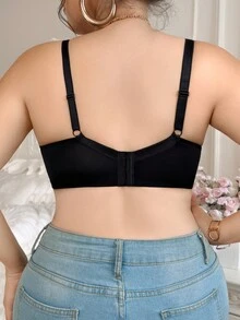 SHEIN 1 Áo ngực ren đen vá có gọng cỡ lớn thoải mái mỏng nhẹ - màu đen - Xem 2