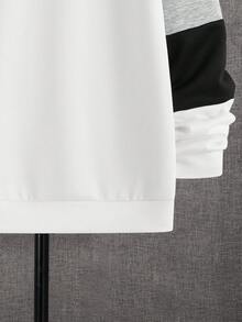 SHEIN 青少年男童休闲圆领长袖撞色卫衣，宽松版型，适合春、夏、秋、冬穿着，居家及上学皆宜，白色上衣 - 白色 - 查看 6