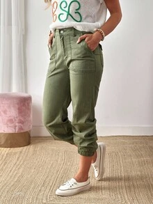 EMERY ROSE Quần jean nữ cạp chun rút túi thường ngày - màu xanh lá - Xem 5