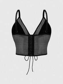 ROMWE Goth Halloween Gothic Mesh Patchwork Lace-Up Plus Size Women Leather Suspender