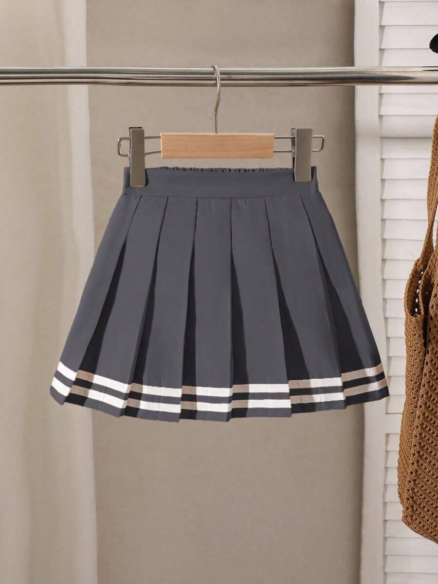 少女丝带饰褶裙 - 灰色 - 查看 1