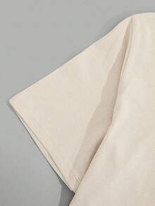 RueChic Men Drawstring Waist Pocket Letter Printed Regular Short Sleeve T-Shirt & Short Set - Beige - View 5