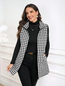 Ellevyn Áo vest cổ lật họa tiết da báo dành cho nữ, có túi, đa năng cho mùa thu/đông - Nhiều màu - Xem 3
