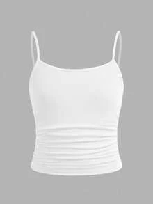 SHEIN Girlism Dozemod Tween Girl Tween Girl 2 件简约褶饰吊带背心文胸套装 - 白色 - 查看 3