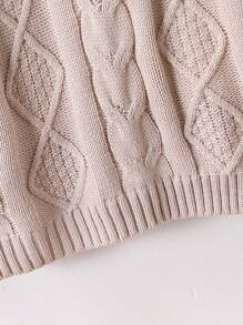 SHEIN Girls' Cable Knit Pullover Sweater,Pink Retro Round Neck Twist Stitch Sweaters For Autumn,Soft Fashionable Back-To-School,Holiday,School Traveling - Khaki - View 5