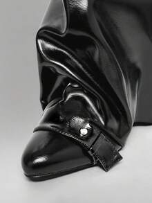 SHUZIA Women's Fashionable Sexy Point Toe Folded Hidden Wedge Boots - Black - View 5