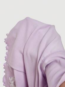 SHEIN MOD Áo thun nữ hở vai tay loe họa tiết bướm tím tử đinh hương thời trang - Màu Lilac Tím - Xem 5