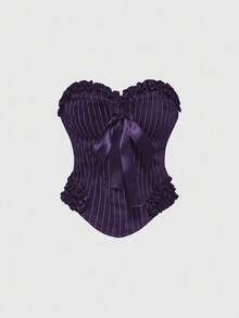 ROMWE Goth Gothic Style Striped Fabric Bow-Tie Strap Women's Bustier Top, Purple