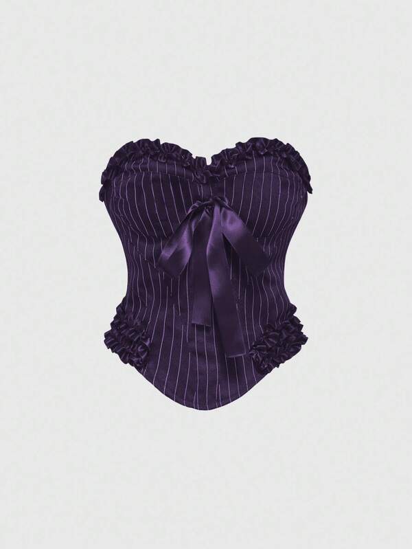 ROMWE Goth Gothic Style Striped Fabric Bow-Tie Strap Women's Bustier Top, Purple