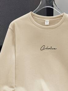 SHEIN 青少年男童休闲百搭学院风字母印花针织套头衫，适合上学、郊游、旅行，四季皆宜，可作为礼物赠送，秋季 (9)，冬季 (2)，黑色，白色 - 卡其色 - 查看 4