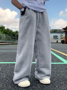 SHEIN 1-częściowy zestaw spodni dresowych dla chłopców w stylu casual, sportowy, college, prosty, luźny, szary, odpowiedni do strojów dziecięcych, ubranek dla małych chłopców, zestaw na powrót do szkoły, odpowiedni na przyjęcia urodzinowe, wieczorne, występy, wesela, chrzciny, ceremonie otwarcia, odpowiedni do codziennego użytku, odpowiedni do szkoły, odpowiedni do podróży, odpowiedni do uprawiania sportu, odpowiedni na wiosnę i lato