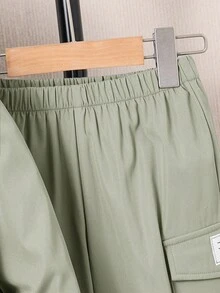 SHEIN 2 件套年轻男孩休闲舒适连帽夹克，带口袋和纯色抽绳裤套装，适合外出、上学、日常聚会、秋冬季 - 薄荷綠 - 查看 7