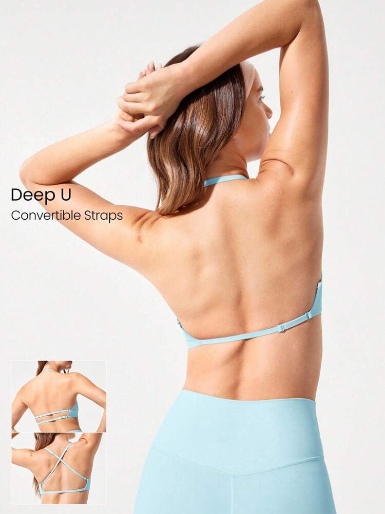 Soft Stretchy Power Up 4-Way Adjustable Straps Bonding Tech Backless Sports Bra Yoga Pilates Daily Removable Cups Spring Summer