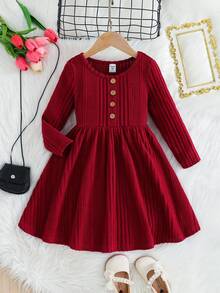 Emery Rose Kids Emery Rose Kids 年轻女孩纯色长袖圆领罗纹连衣裙,前有纽扣,适合秋冬季,适合家居、户外运动、学校、日常休闲。和我妈妈的款式一样,还有我姐姐和妹妹的款式。万圣节 - 酒紅色 - 查看 11