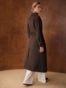 MOTF PREMIUM WOOL SOLID WATERFALL COLLAR SLANT POCKET BELTED OVERCOAT - Coffee Brown - View 4