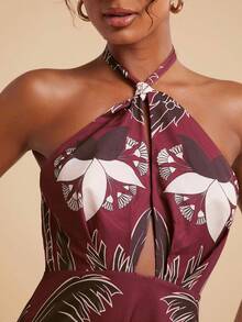 Travachic Women's Halter Backless Sleeveless Plant Pattern Print Dress Fall Outfits Women Winter Clothes For Women Halter Maxi Dress Tropical Print Maxi Dress Vacation Maxi Dress Dinner Maxi Dress,Casual Woman Style, Fall Outfits For Women, Chic Autumn,Going Out Outfit,Elegant Outfits,Country Style For Women, Beach Wedding Guest Dress - Multicolor - View 7