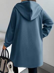 Calvaya Plus Size Loose Casual Warm Long Zip-Up Hooded Sweatshirt Jacket, Suitable For Autumn/Winter Fall