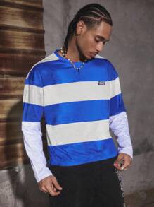PAVTROS Manfinity Streetrush Men's Letter & Striped Print Crew Neck Long Sleeve Casual T-Shirt,Back To School,Fall - Multicolor - View 5