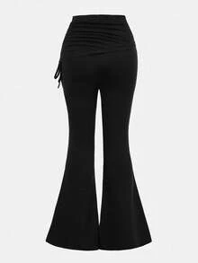 Girlism Teen Girls' Solid Color Side Drawstring Flare Casual Pants, Minimalist Loose Trousers Fall Winter